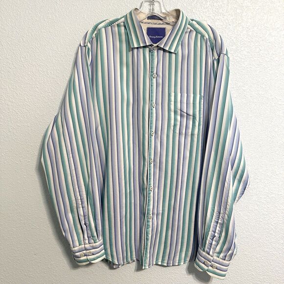 Tommy Bahama Other - Tommy Bahama Blue Grn Striped Button Up Mens XL Long Sleeve Shirt Woven Casual